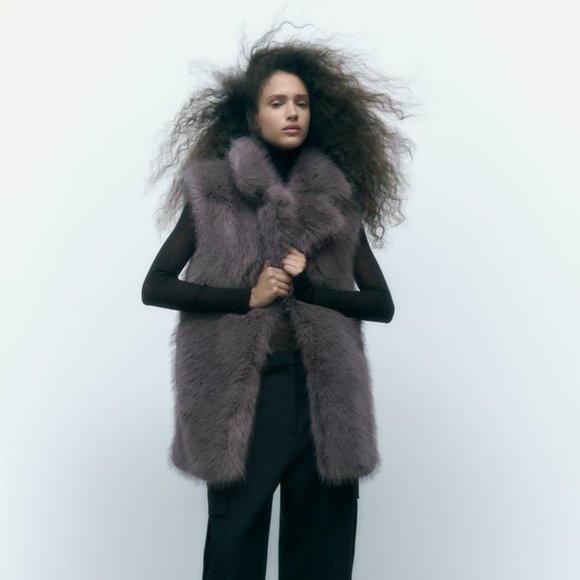 NWT ZARA FAUX FUR VEST  GRAY - REF. 6318/249 XS-S, M-L - Picture 1 of 8